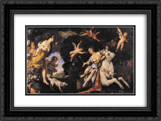 The Abduction of Europa 24x18 Black Ornate Wood Framed Art Print Poster with Double Matting by Strozzi, Bernardo