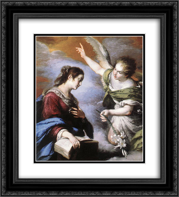 The Annunciation 20x22 Black Ornate Wood Framed Art Print Poster with Double Matting by Strozzi, Bernardo