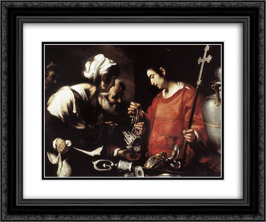 The Charity of St. Lawrence 24x20 Black Ornate Wood Framed Art Print Poster with Double Matting by Strozzi, Bernardo