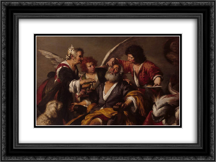 The Healing of Tobit 24x18 Black Ornate Wood Framed Art Print Poster with Double Matting by Strozzi, Bernardo