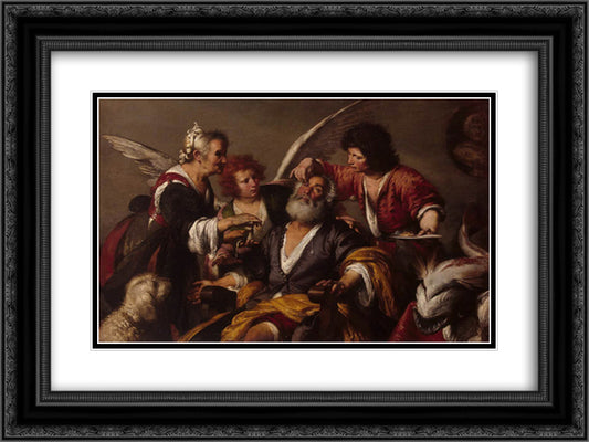 The Healing of Tobit 24x18 Black Ornate Wood Framed Art Print Poster with Double Matting by Strozzi, Bernardo