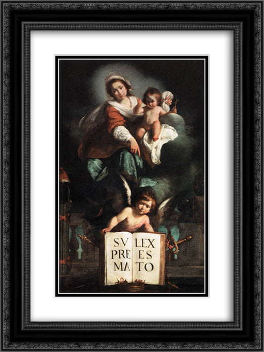 The Madonna of Justice 18x24 Black Ornate Wood Framed Art Print Poster with Double Matting by Strozzi, Bernardo