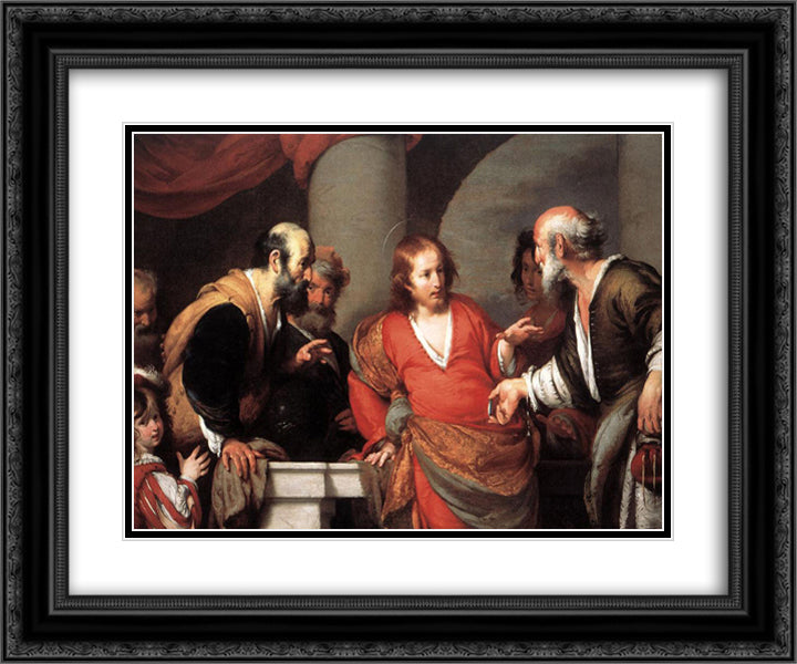 Tribute Money 24x20 Black Ornate Wood Framed Art Print Poster with Double Matting by Strozzi, Bernardo