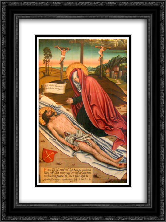 Lamentation of Christ 18x24 Black Ornate Wood Framed Art Print Poster with Double Matting by Strigel, Bernhard