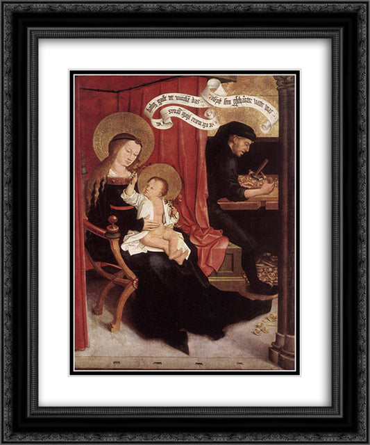 Mary and Joseph with Jesus 20x24 Black Ornate Wood Framed Art Print Poster with Double Matting by Strigel, Bernhard