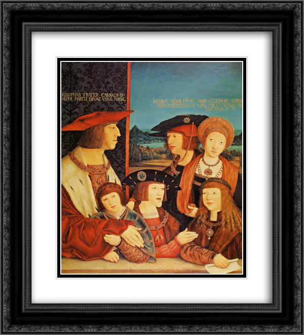 Portrait of Emperor Maximilian and His Family 20x22 Black Ornate Wood Framed Art Print Poster with Double Matting by Strigel, Bernhard
