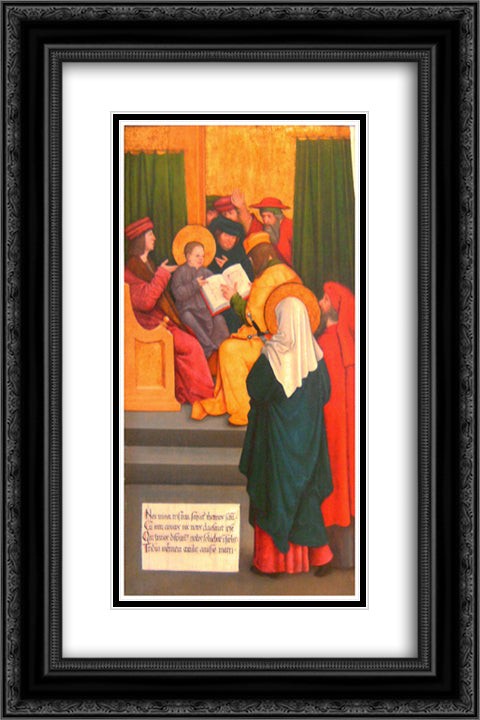 Twelve-year-old Jesus in the Temple 16x24 Black Ornate Wood Framed Art Print Poster with Double Matting by Strigel, Bernhard