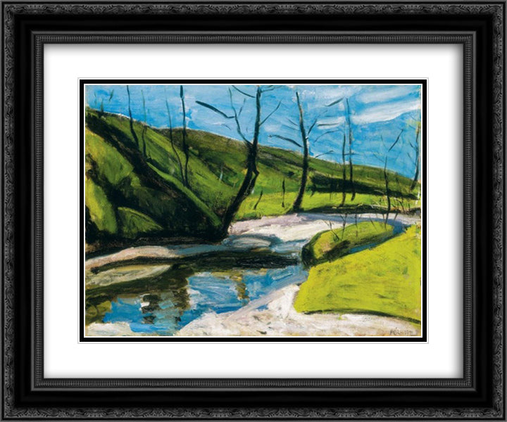 Brookside 24x20 Black Ornate Wood Framed Art Print Poster with Double Matting by Por, Bertalan