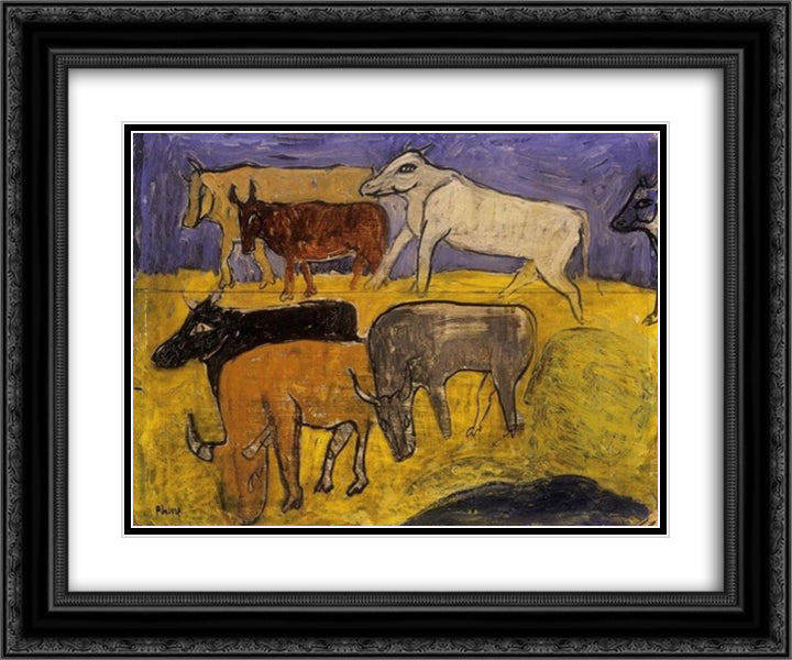 Calf 24x20 Black Ornate Wood Framed Art Print Poster with Double Matting by Por, Bertalan