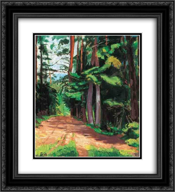 Forest Path 20x22 Black Ornate Wood Framed Art Print Poster with Double Matting by Por, Bertalan