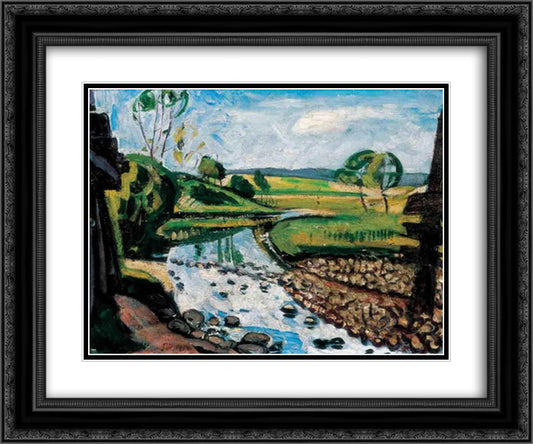 Landscape in Krahovice 24x20 Black Ornate Wood Framed Art Print Poster with Double Matting by Por, Bertalan