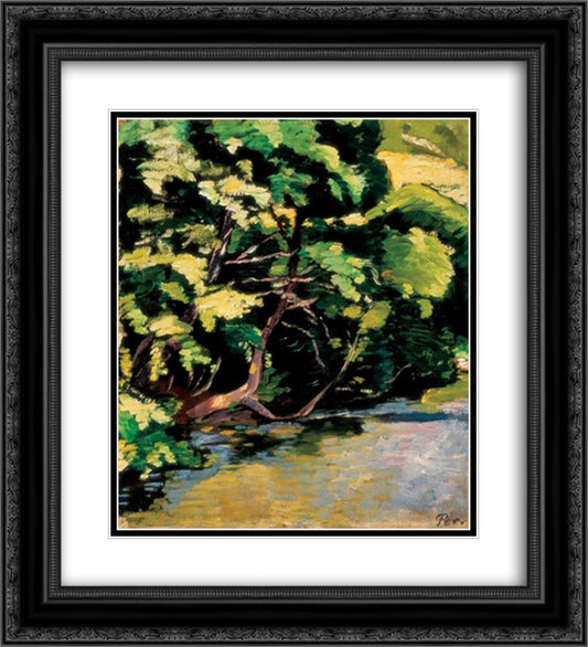 Lights on the Riverside 20x22 Black Ornate Wood Framed Art Print Poster with Double Matting by Por, Bertalan