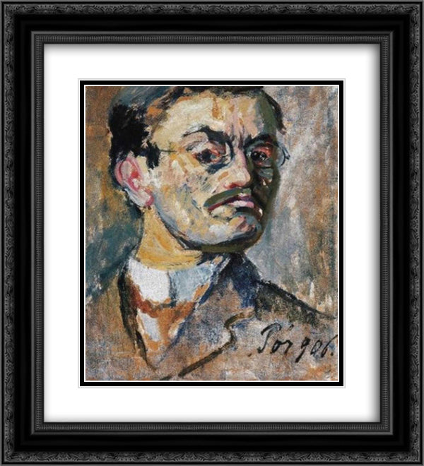 Self - Portrait 20x22 Black Ornate Wood Framed Art Print Poster with Double Matting by Por, Bertalan