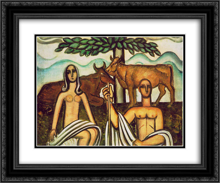 Shepherd and his Lover 24x20 Black Ornate Wood Framed Art Print Poster with Double Matting by Por, Bertalan