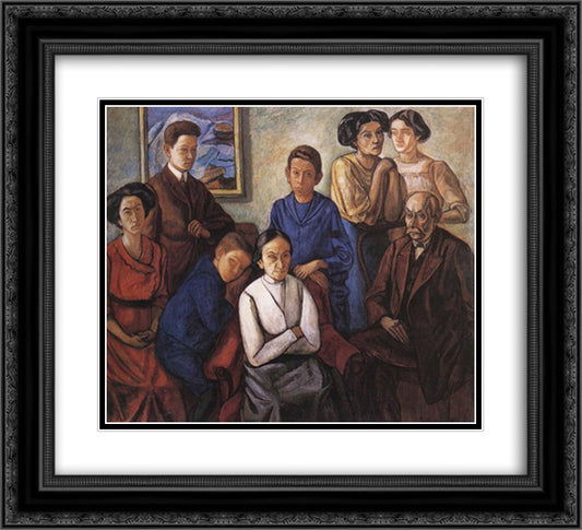 The Family 22x20 Black Ornate Wood Framed Art Print Poster with Double Matting by Por, Bertalan