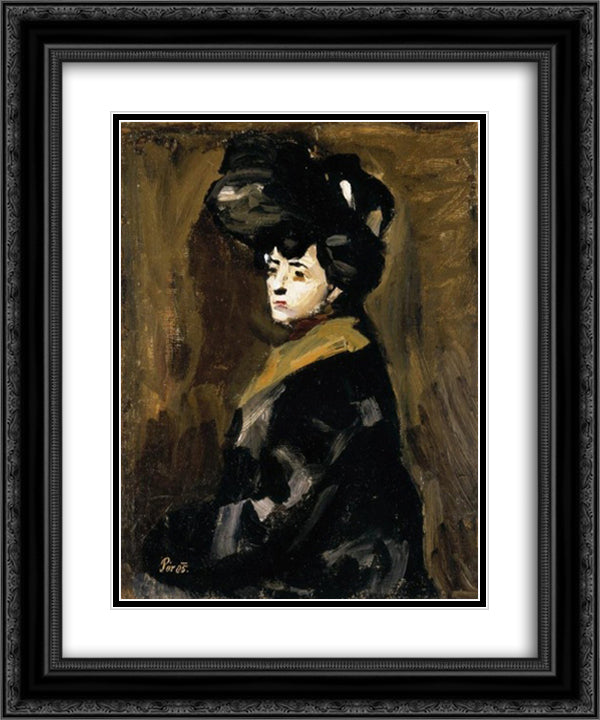 Woman with a Hat 20x24 Black Ornate Wood Framed Art Print Poster with Double Matting by Por, Bertalan