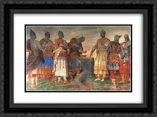 Contract Sealed with Blood (Blood Oath) 24x18 Black Ornate Wood Framed Art Print Poster with Double Matting by Szekely, Bertalan