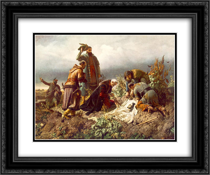 Discovery of the Body of King Louis the Second 24x20 Black Ornate Wood Framed Art Print Poster with Double Matting by Szekely, Bertalan