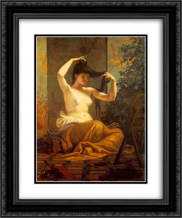 Japanese Woman 20x24 Black Ornate Wood Framed Art Print Poster with Double Matting by Szekely, Bertalan
