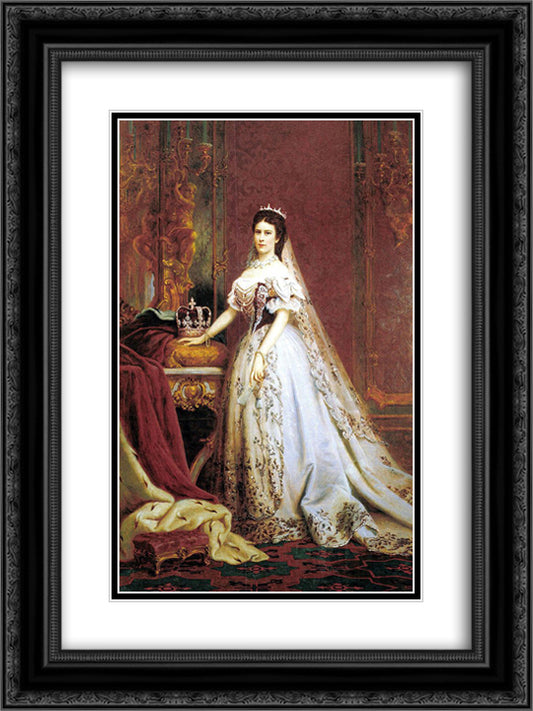 Queen Elisabeth of Hungary and Bohemia 18x24 Black Ornate Wood Framed Art Print Poster with Double Matting by Szekely, Bertalan