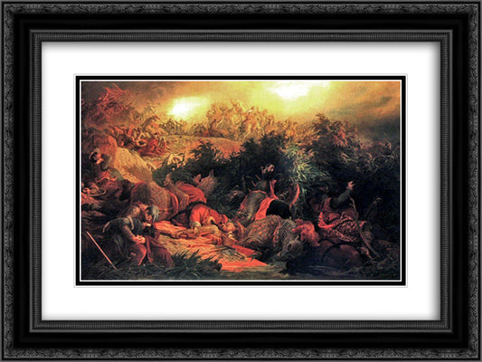 The Battle of Mohacs (1526) 24x18 Black Ornate Wood Framed Art Print Poster with Double Matting by Szekely, Bertalan