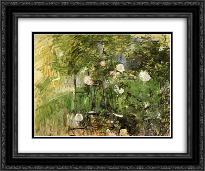 A Corner of the Rose Garden 24x20 Black Ornate Wood Framed Art Print Poster with Double Matting by Morisot, Berthe