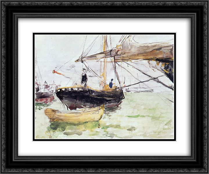 Aboard a Yacht 24x20 Black Ornate Wood Framed Art Print Poster with Double Matting by Morisot, Berthe