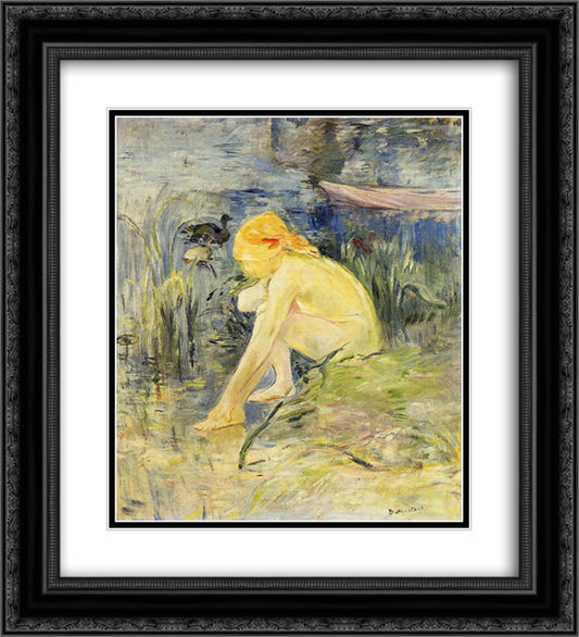 Bather 20x22 Black Ornate Wood Framed Art Print Poster with Double Matting by Morisot, Berthe