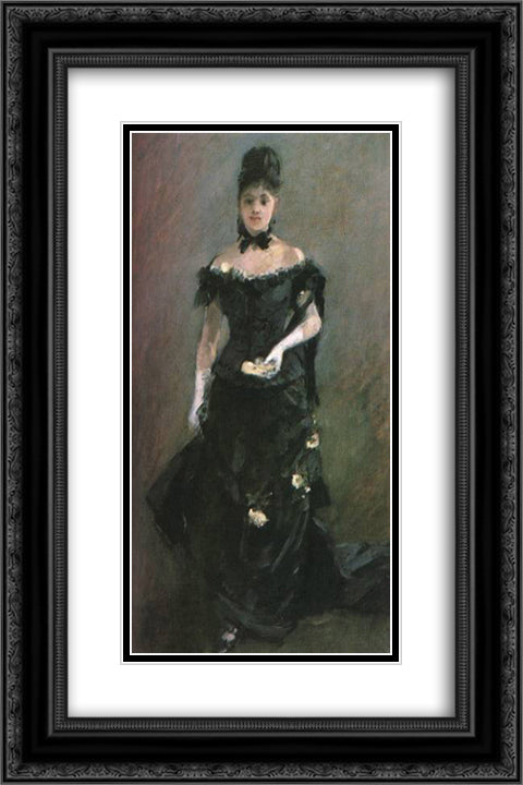 Before the Theatre 16x24 Black Ornate Wood Framed Art Print Poster with Double Matting by Morisot, Berthe