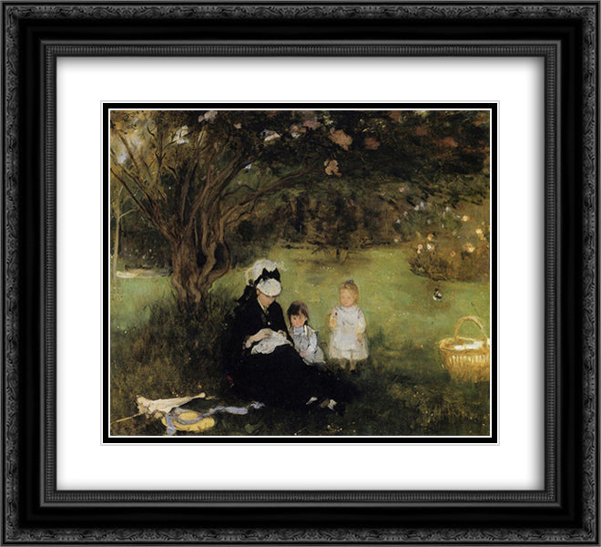 Beneath the Lilac at Maurecourt 22x20 Black Ornate Wood Framed Art Print Poster with Double Matting by Morisot, Berthe