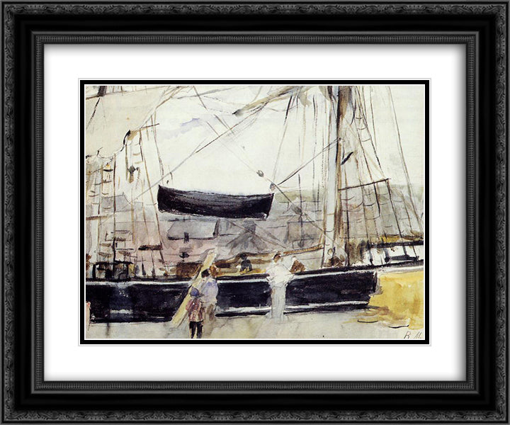Boat on the Quay 24x20 Black Ornate Wood Framed Art Print Poster with Double Matting by Morisot, Berthe