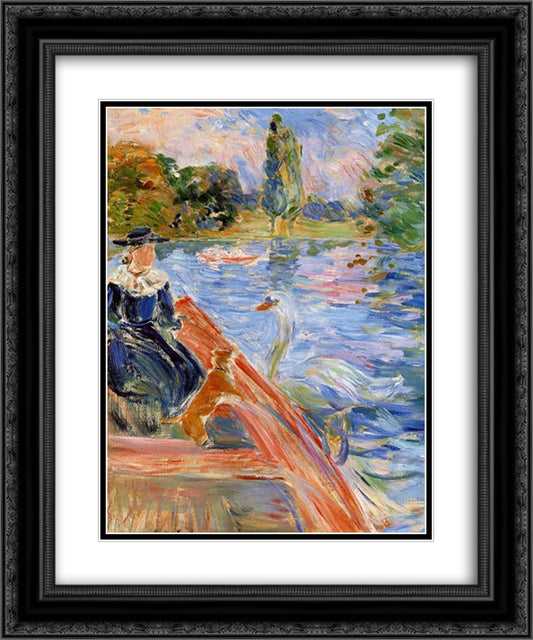 Boating on the Lake 20x24 Black Ornate Wood Framed Art Print Poster with Double Matting by Morisot, Berthe