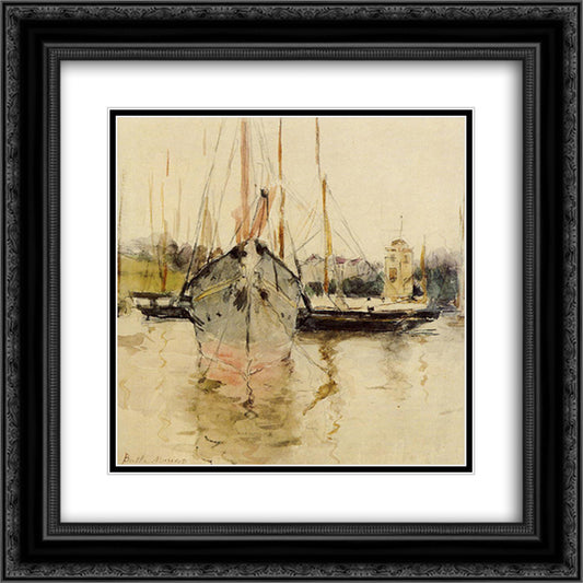 Boats - Entry to the Medina in the Isle of Wight 20x20 Black Ornate Wood Framed Art Print Poster with Double Matting by Morisot, Berthe