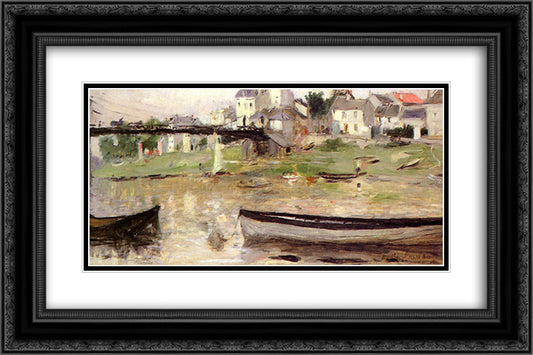 Boats on the Seine 24x16 Black Ornate Wood Framed Art Print Poster with Double Matting by Morisot, Berthe