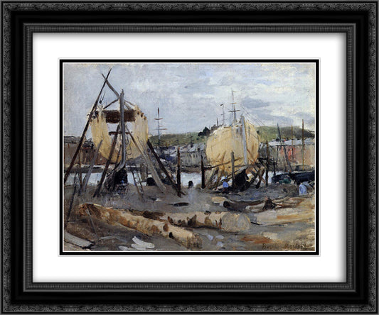 Boats under Construction 24x20 Black Ornate Wood Framed Art Print Poster with Double Matting by Morisot, Berthe