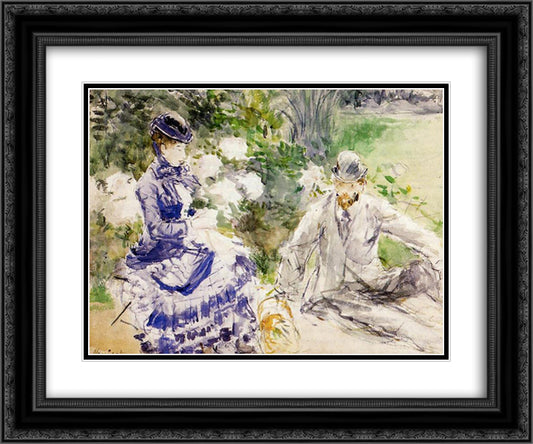 By the Water 24x20 Black Ornate Wood Framed Art Print Poster with Double Matting by Morisot, Berthe