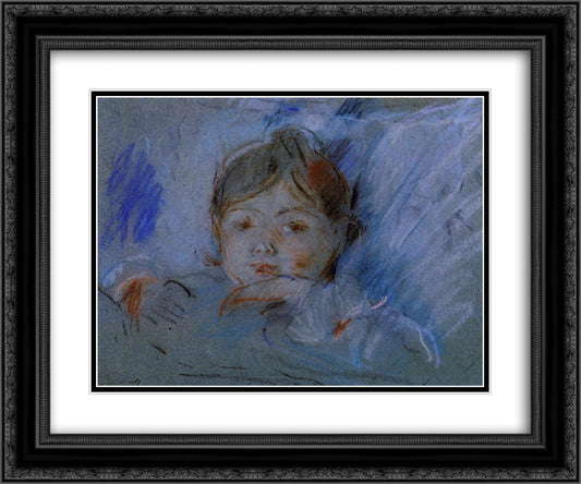 Child in Bed 24x20 Black Ornate Wood Framed Art Print Poster with Double Matting by Morisot, Berthe
