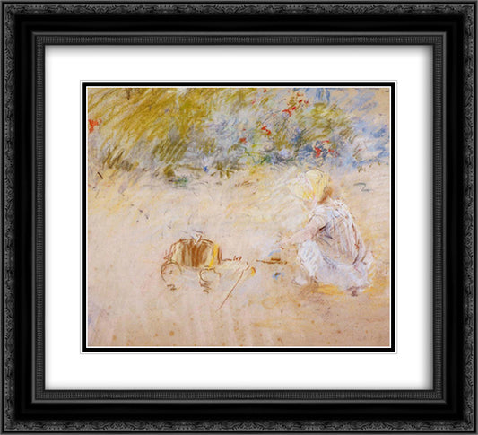 Child Playing in the Garden 22x20 Black Ornate Wood Framed Art Print Poster with Double Matting by Morisot, Berthe