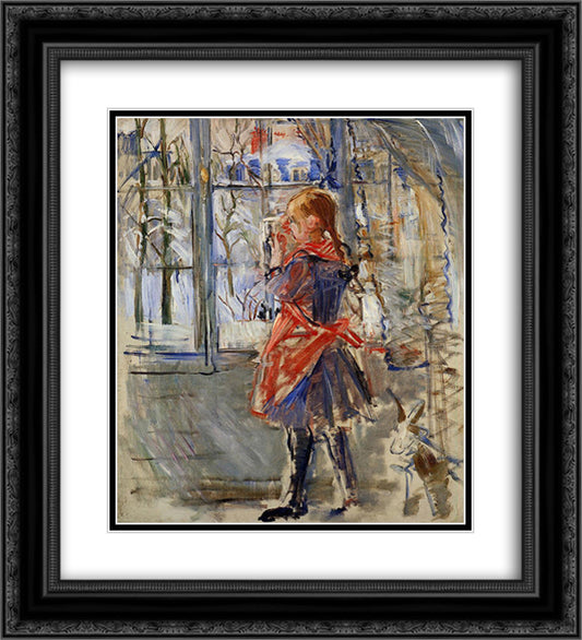 Child with a Red Apron 20x22 Black Ornate Wood Framed Art Print Poster with Double Matting by Morisot, Berthe