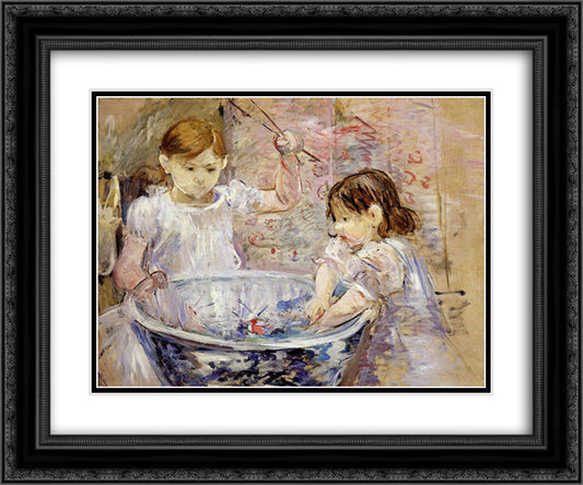 Children at the Basin 24x20 Black Ornate Wood Framed Art Print Poster with Double Matting by Morisot, Berthe