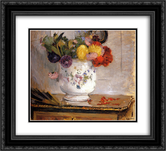 Dahlias 22x20 Black Ornate Wood Framed Art Print Poster with Double Matting by Morisot, Berthe