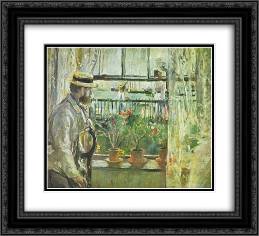 Eugene Manet on the Isle of Wight 22x20 Black Ornate Wood Framed Art Print Poster with Double Matting by Morisot, Berthe