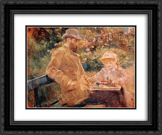 Eugene Manet with his daughter at Bougival 24x20 Black Ornate Wood Framed Art Print Poster with Double Matting by Morisot, Berthe