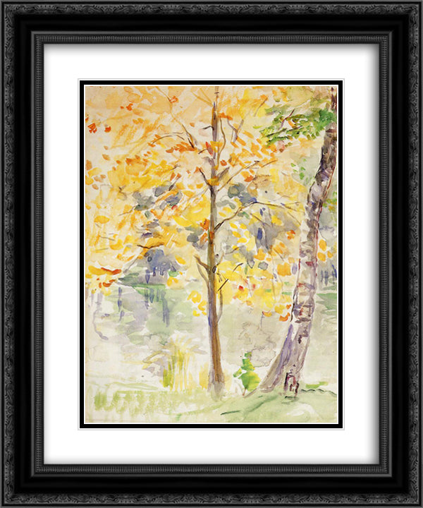 Fall Colors in the Bois de Boulogne 20x24 Black Ornate Wood Framed Art Print Poster with Double Matting by Morisot, Berthe