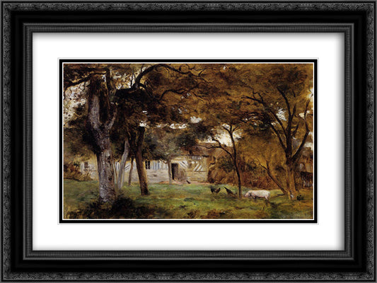 Farm in Normandy 24x18 Black Ornate Wood Framed Art Print Poster with Double Matting by Morisot, Berthe