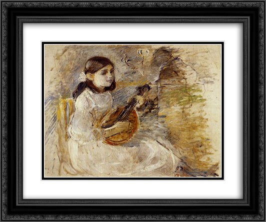 Girl Playing the Mandolin 24x20 Black Ornate Wood Framed Art Print Poster with Double Matting by Morisot, Berthe