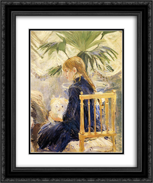 Girl with Dog 20x24 Black Ornate Wood Framed Art Print Poster with Double Matting by Morisot, Berthe