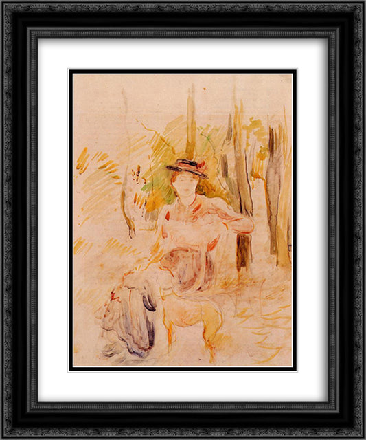 Girl with Greyhound 20x24 Black Ornate Wood Framed Art Print Poster with Double Matting by Morisot, Berthe
