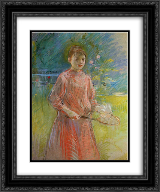 Girl with Shuttlecock (also known as Jeanne Bonnet) 20x24 Black Ornate Wood Framed Art Print Poster with Double Matting by Morisot, Berthe