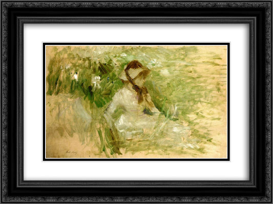 Griffon dog's head, Follette 24x18 Black Ornate Wood Framed Art Print Poster with Double Matting by Morisot, Berthe